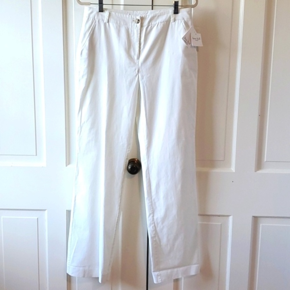 NWT KATE HILL WHITE PANTS STRAIGHT LEG LINDSEY FIT COTTON SIZE 6 FULL LENGTH